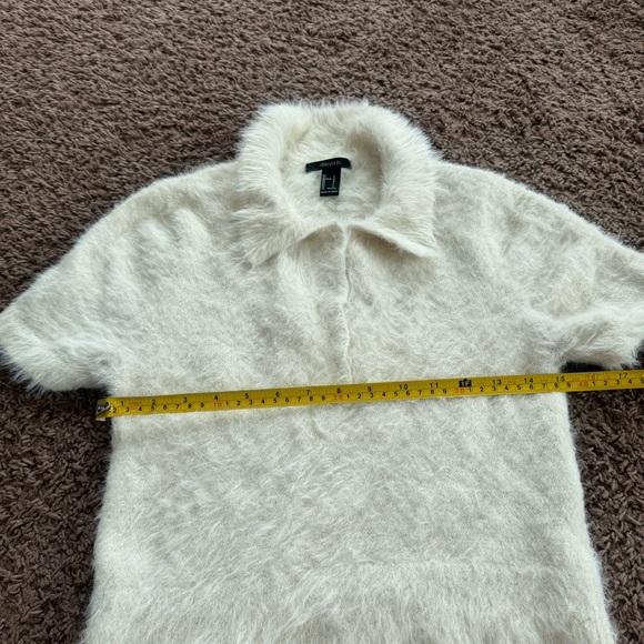 Forever 21 Y2K Fuzzy Sweater Short Sleeve Top White Cream L - Picture 8 of 8